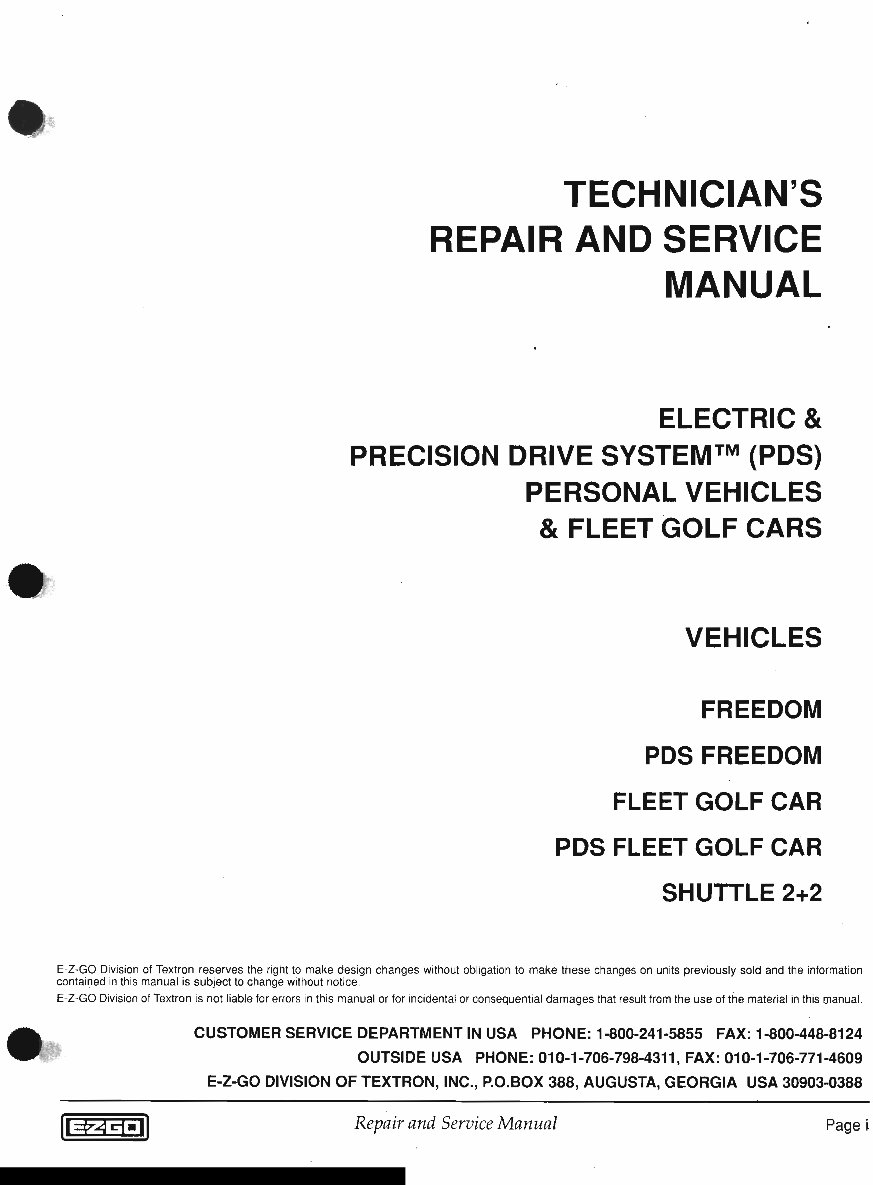 Ezgo Golf Cart Fleet Freedom Pds Repair Service Manual