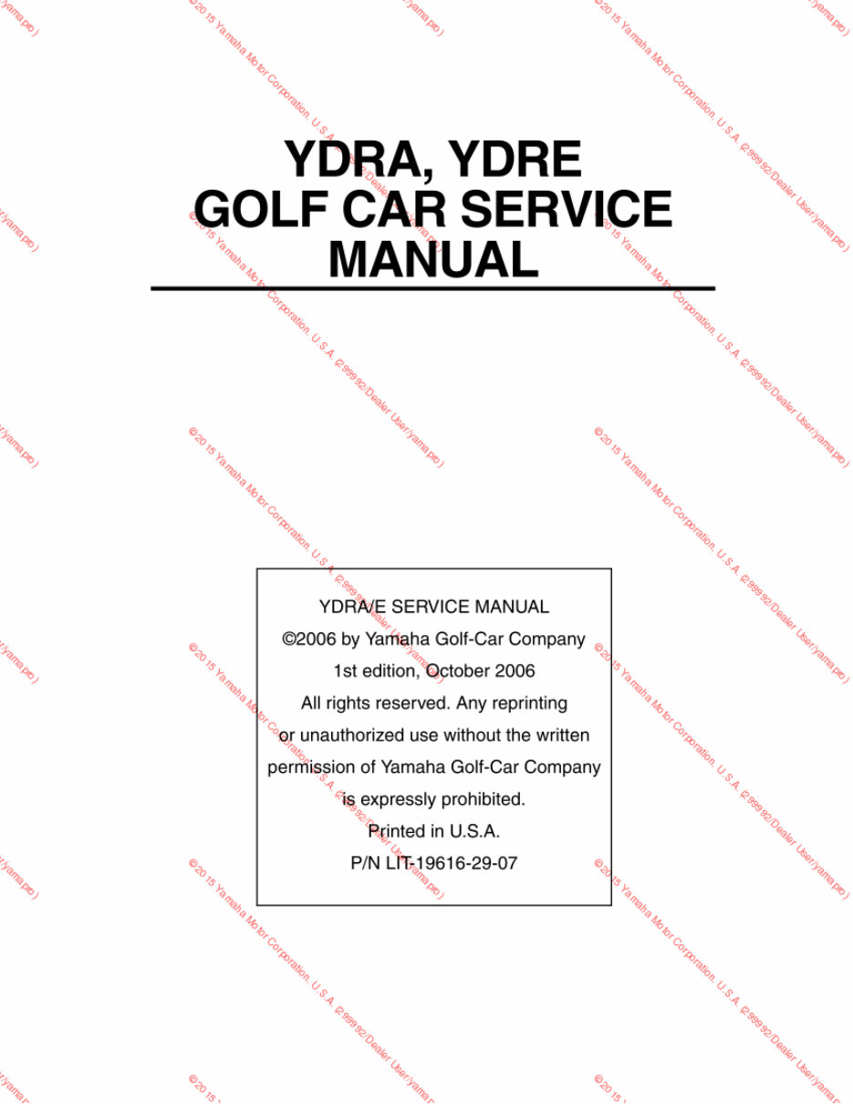 Yamaha Golf Cart Service manual YDRA YDRE 2007