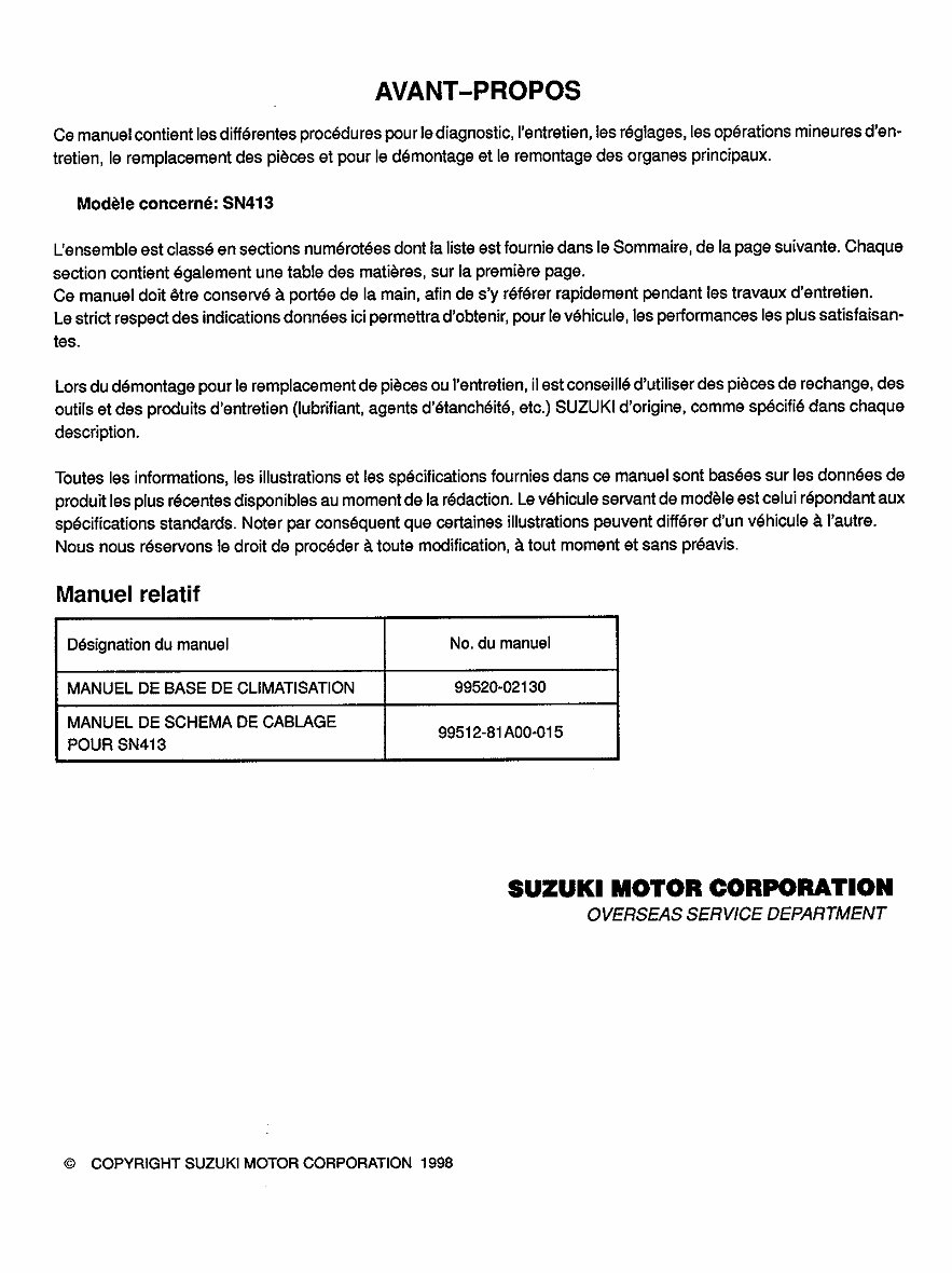 Suzuki Jimny SN413 SN415D Service Repair Manual & Wiring Diagram Manual