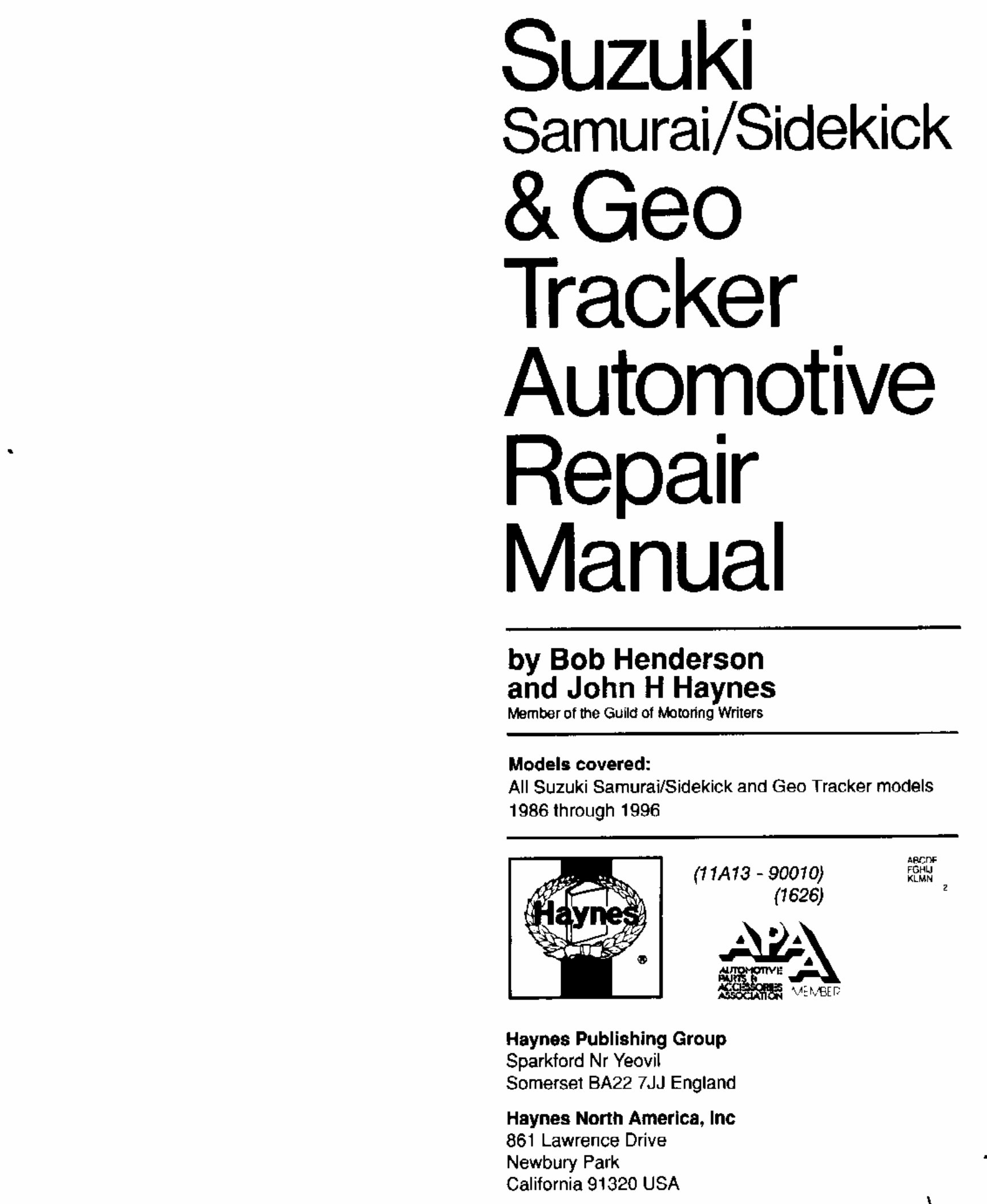 suzuki samurai Haynes Repair Manual 整備書 1981-1993 SUZUKI