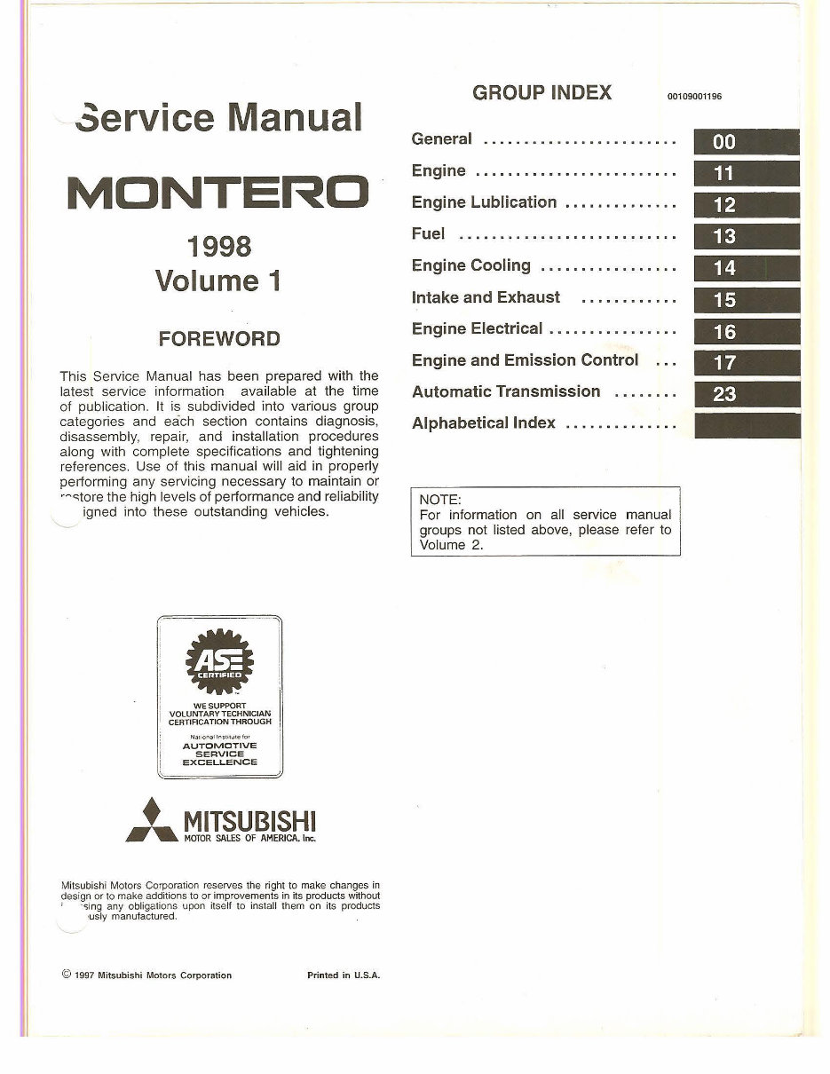 2001 MITSUBISHI MONTERO SPORT OWNERS MANUAL PDF visual data 3