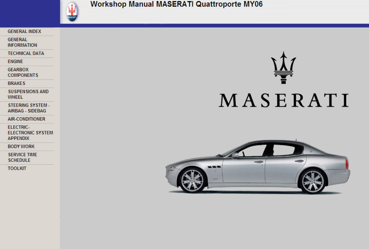 Maserati Quattroporte 20062007 Full Service & Repair Manual