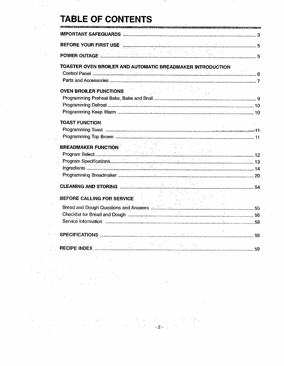 Toastmaster Toaster Oven Broiler Breadmaker Parts model 1139 instruction manual recipes