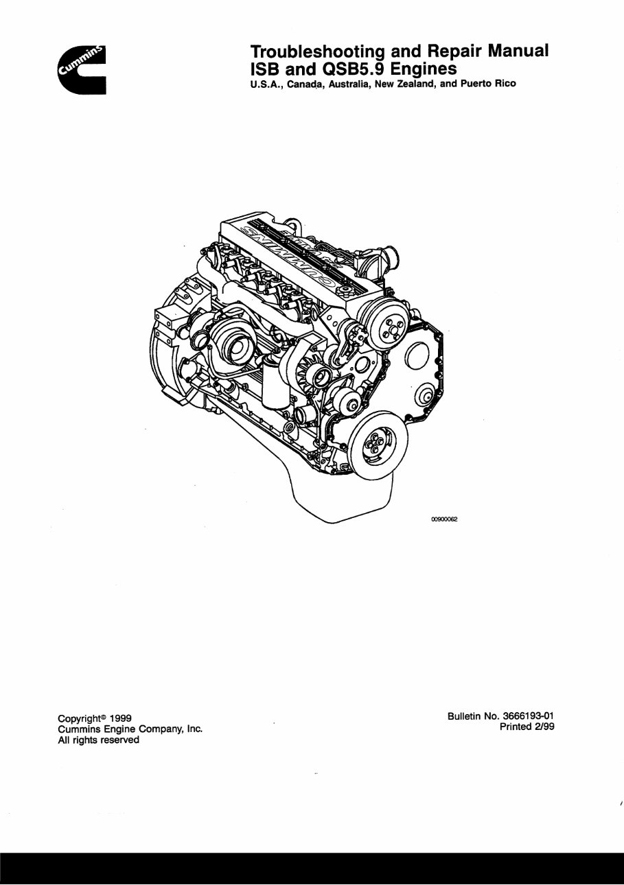 Cummins ISB 5.9 / QSB 5.9 Diesel Engine OEM Troubleshooting & Repair Manual