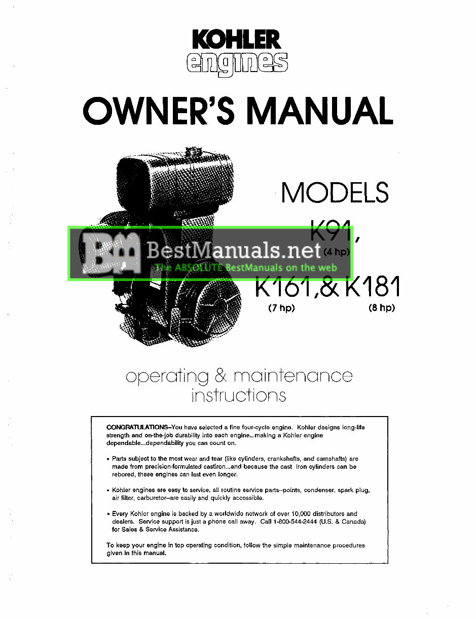 KOHLER K Series Model K321 14HP Engine Full Service & Repair Manual