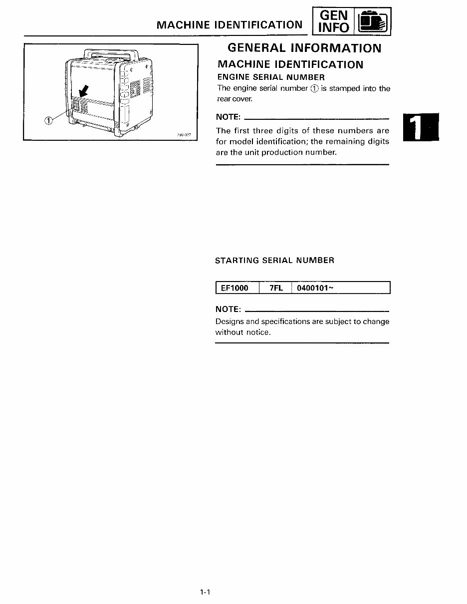 YAMAHA EF1000 Generator Service Repair Manual