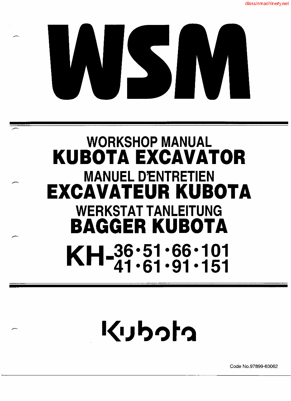 Kubota KH101 Excavator Repair Service Manual