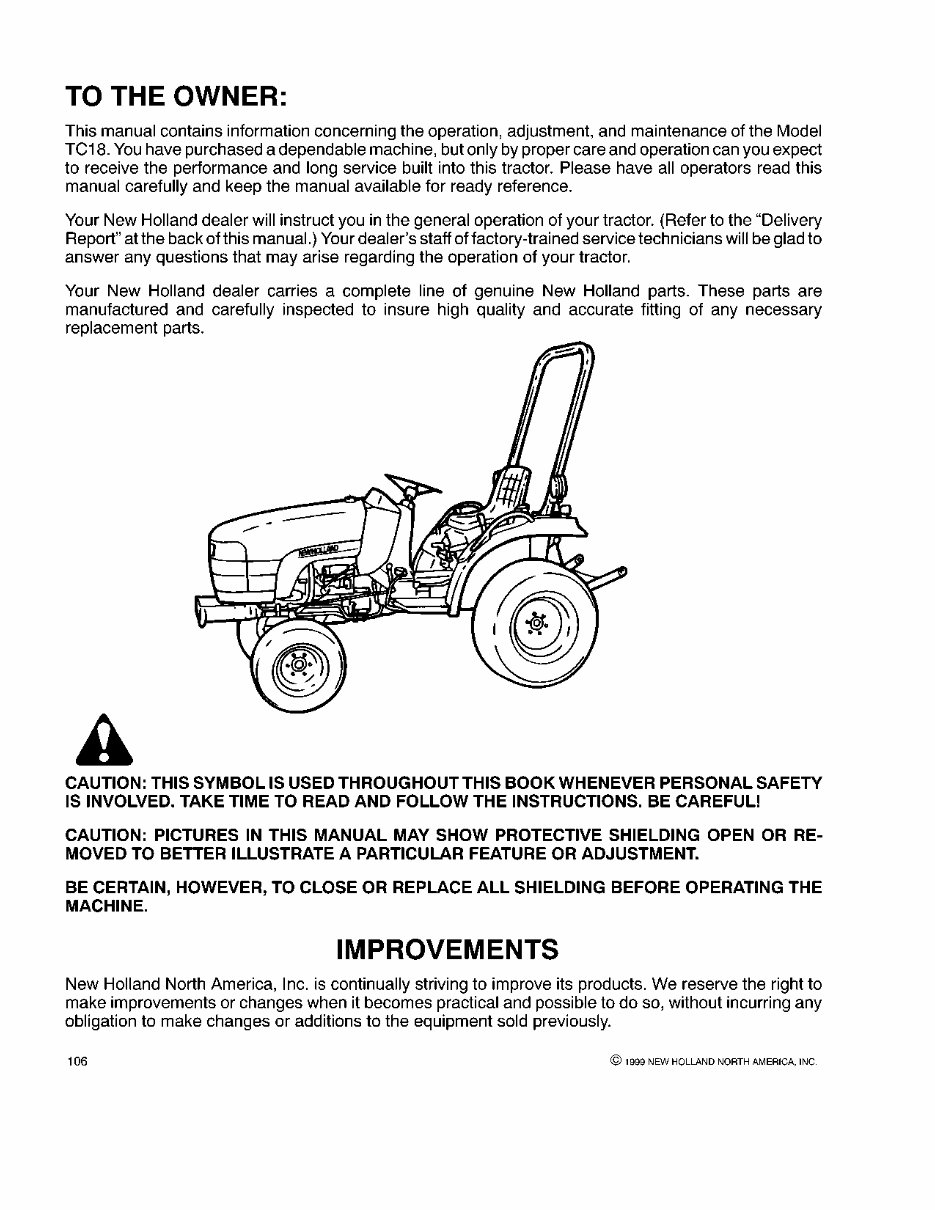 NEW HOLLand TC18 Tractor Operators Manual | Manuals Online