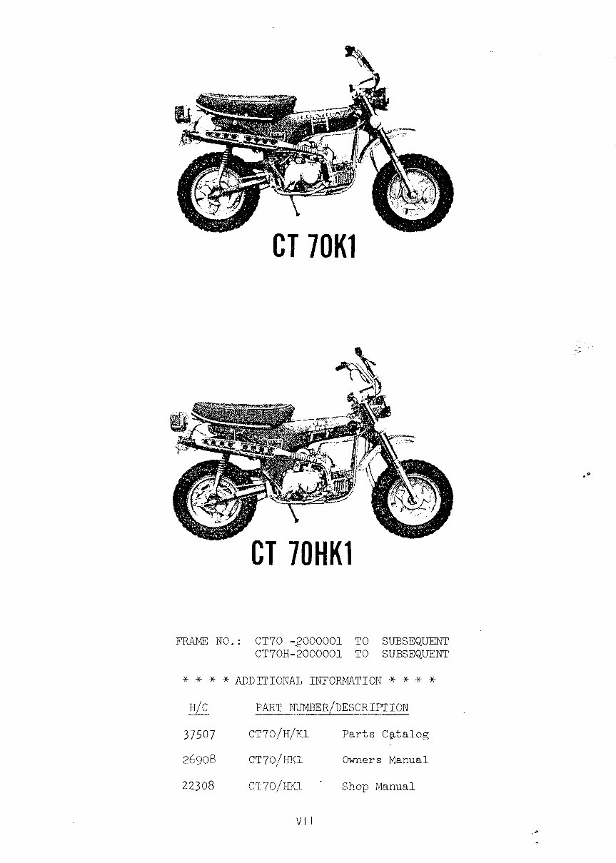 HONDA CT70 Parts Manual Catalog 1973 Onwards