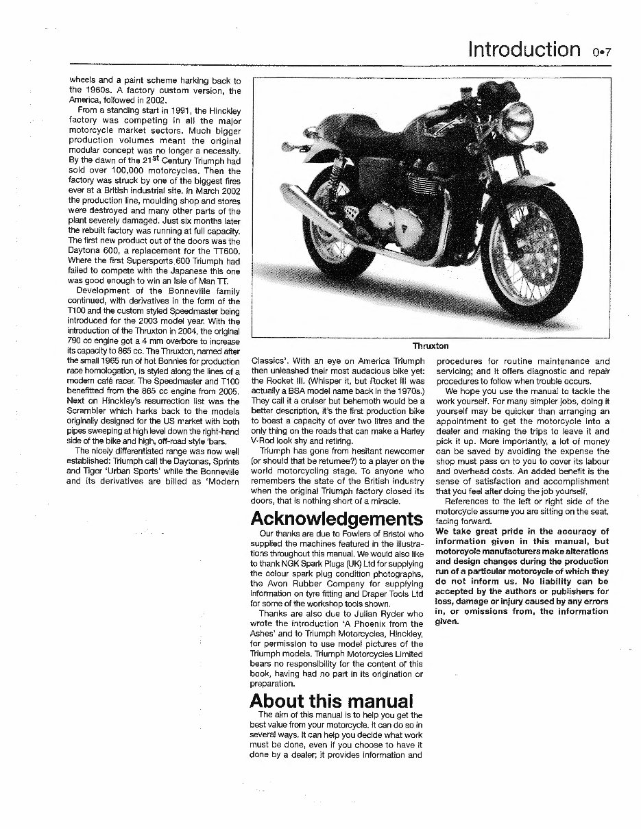 20012012 Triumph Bonneville T100 Service & Repair Manual