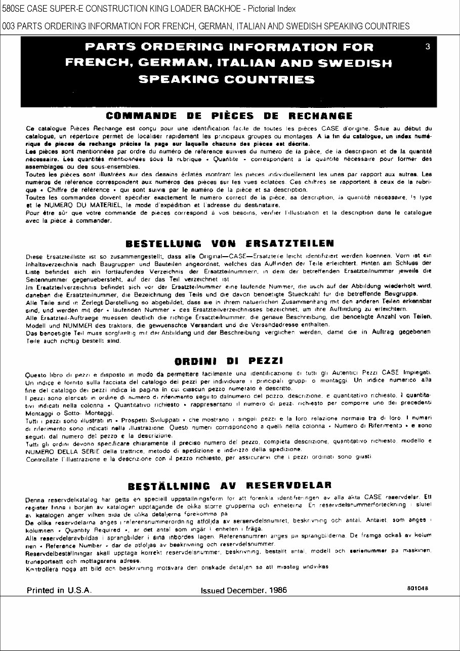 Case 580E & 580 Super E Tractor Loader Backhoe Parts Manual Catalog