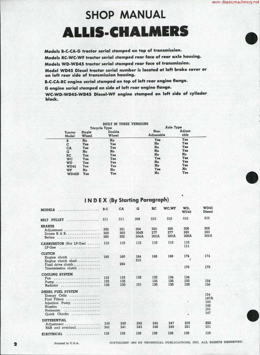 Allis Chalmers Model B Tractor Repair Service Manual