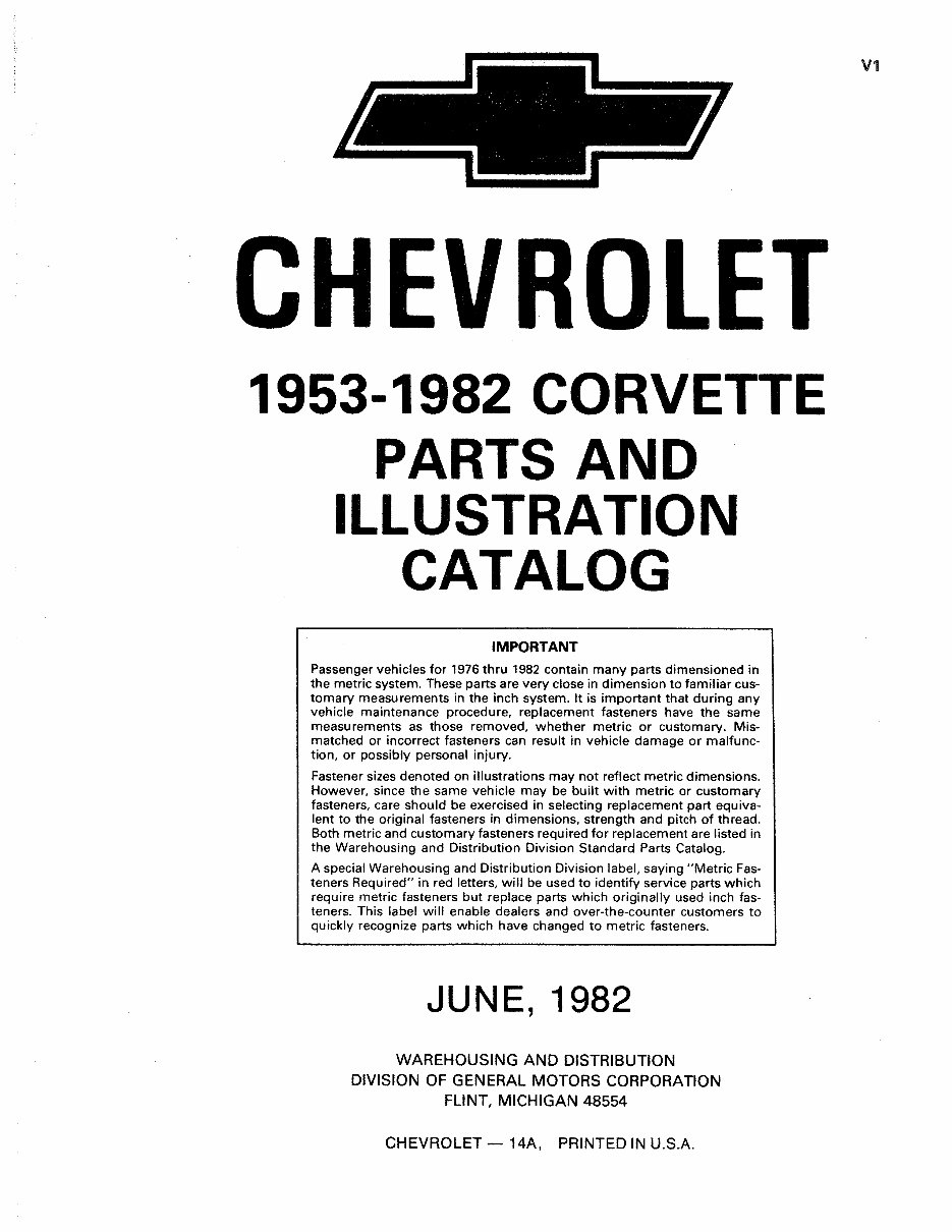 CORVETTE C1 C2 C3 Parts Manual Catalog 19531983