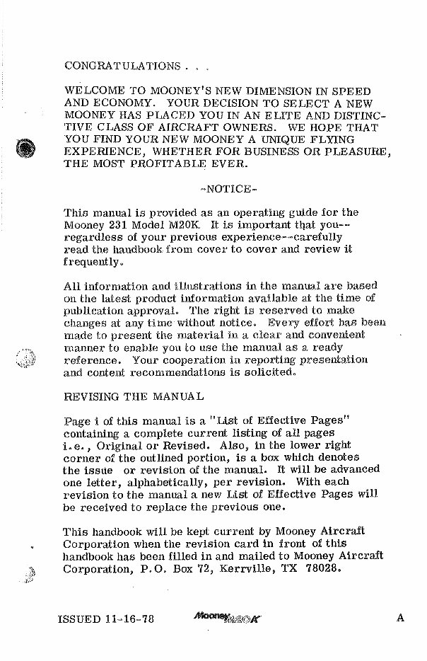 Mooney M20K Pilot's Operating Handbook POH Pilot Operating Manual 1224