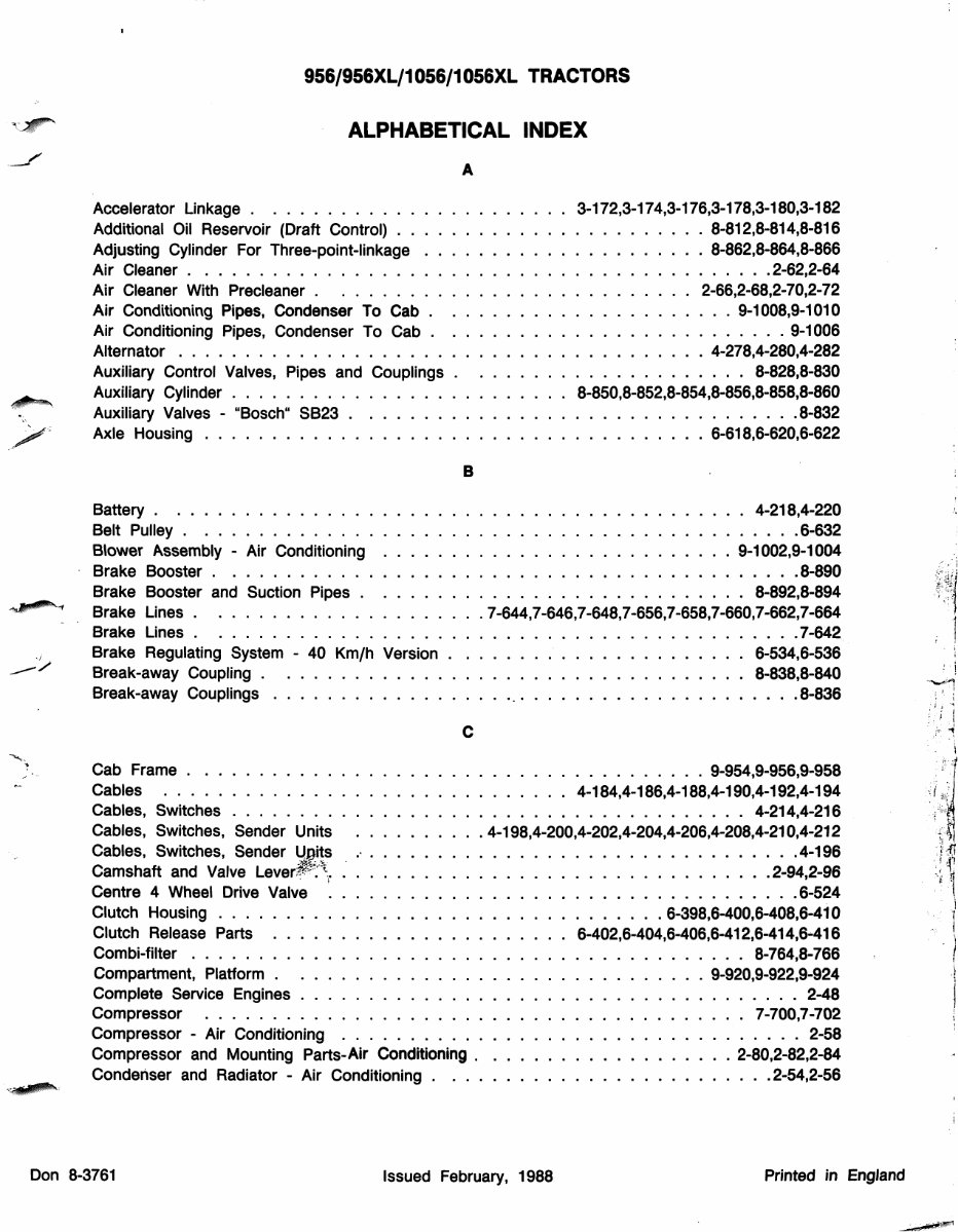 CASE Tractor IH 956 1056XL 1056 Parts IPL Manual Exploded View