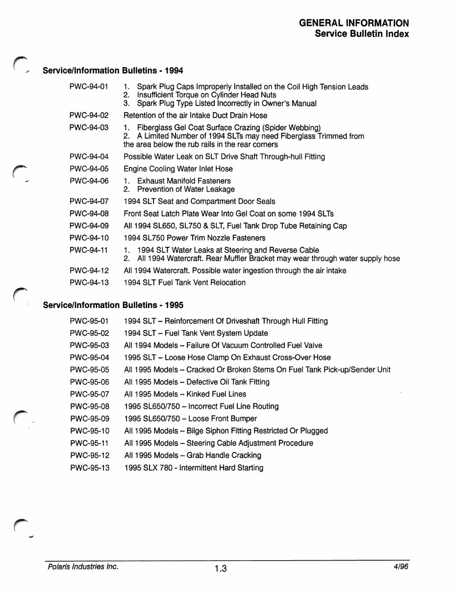 Polaris Watercraft JET SKI 19921998 Service Repair Manual