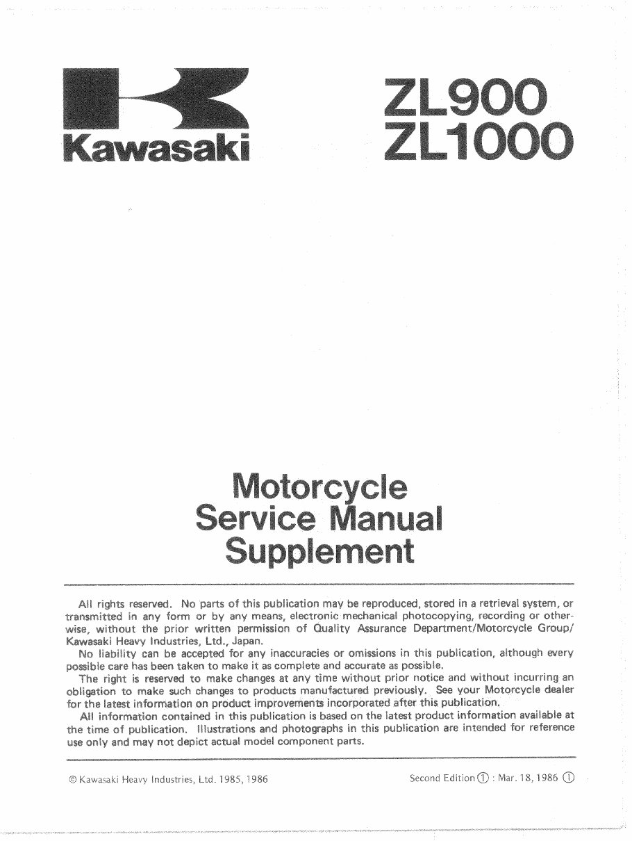 Kawasaki ZL900 ZL1000 Eliminator 1985,1986,1987 Service Manual & Repair ...