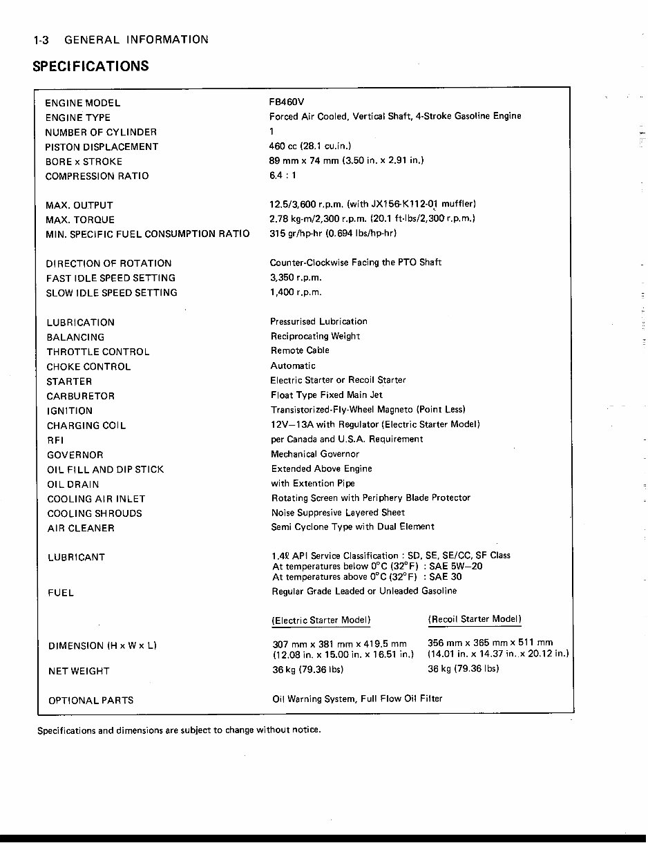 KAWASAKI 4-STROKE AIR-COOLED FB460V Engine Workshop Manual