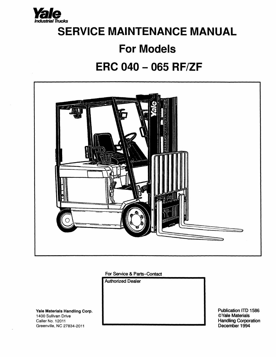 Yale Forklift Truck Type RG, ZG (E108): ERC040, ERC050, ERC060, ERC065