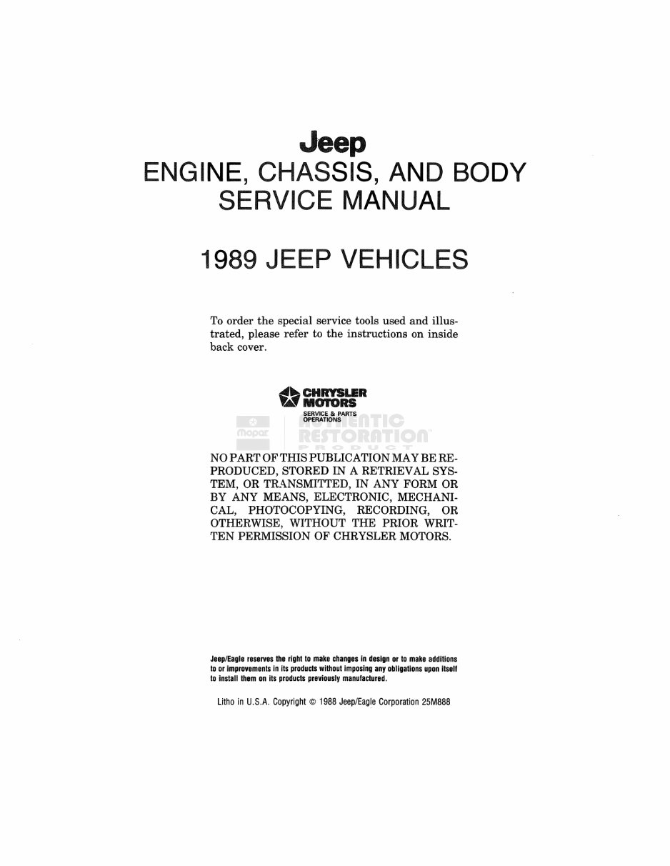1989 Jeep Wrangler (YJ) Service & Repair Manual