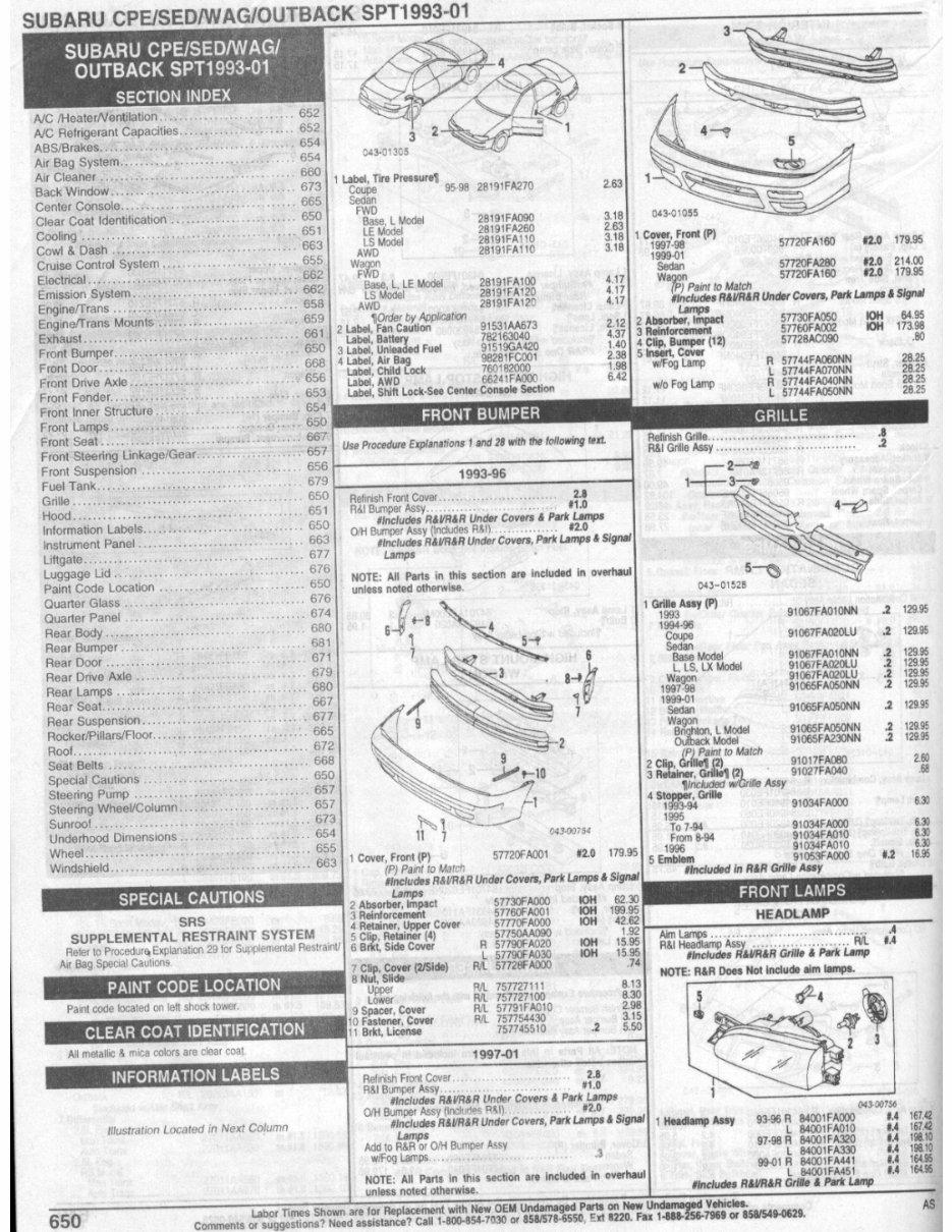 Subaru Impreza Parts manual ipl exploded views 1993 1994 1995 1996 1997 ...