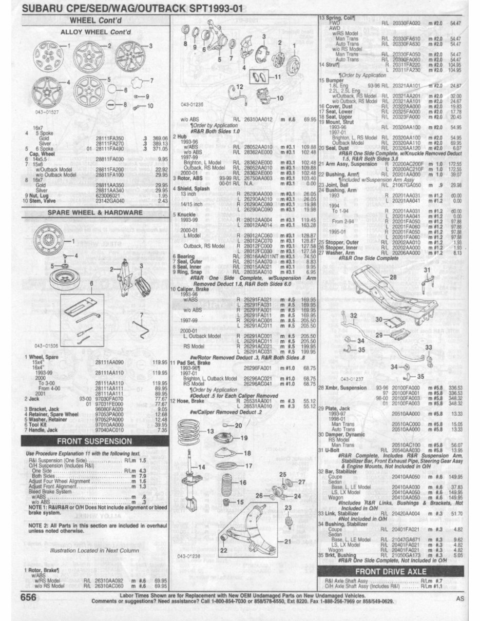 Subaru Impreza Parts manual ipl exploded views 1993 1994 1995 1996 1997