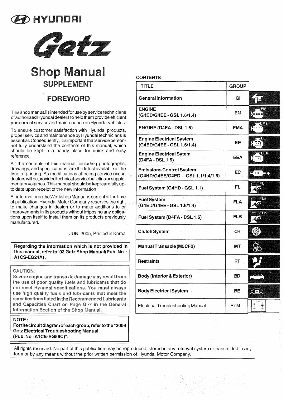 Hyundai Getz 2005-2006 Workshop Repair & Service Manual [COMPLETE ...