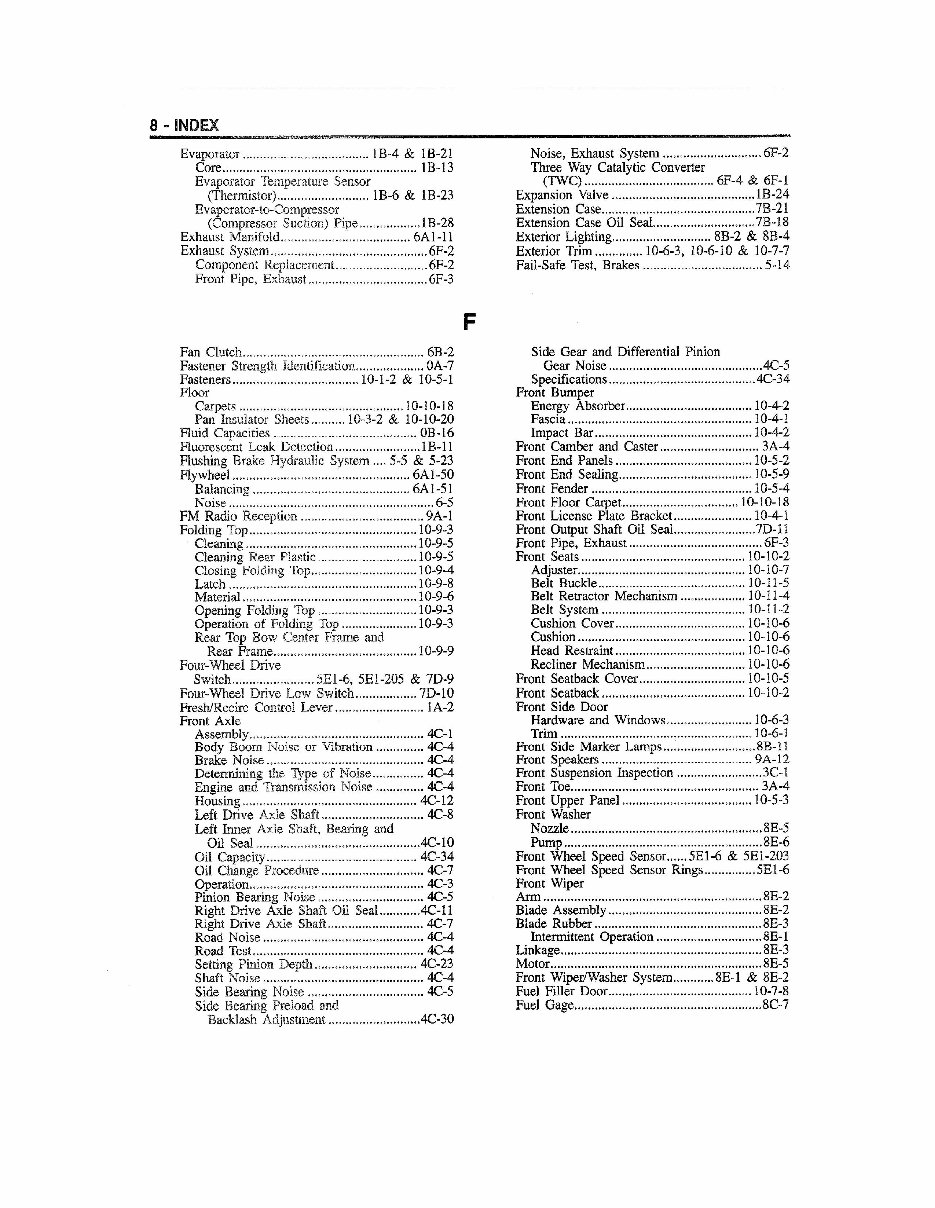 1996 GEO TRACKER SERVICE MANUAL visual data 5