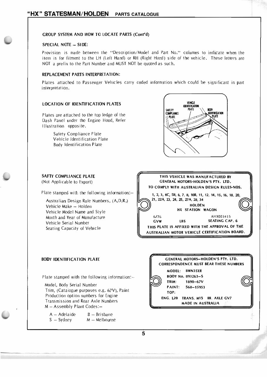 HOLDEN HX Series MONARO FACTORY Parts and ASSEMBLY Manual