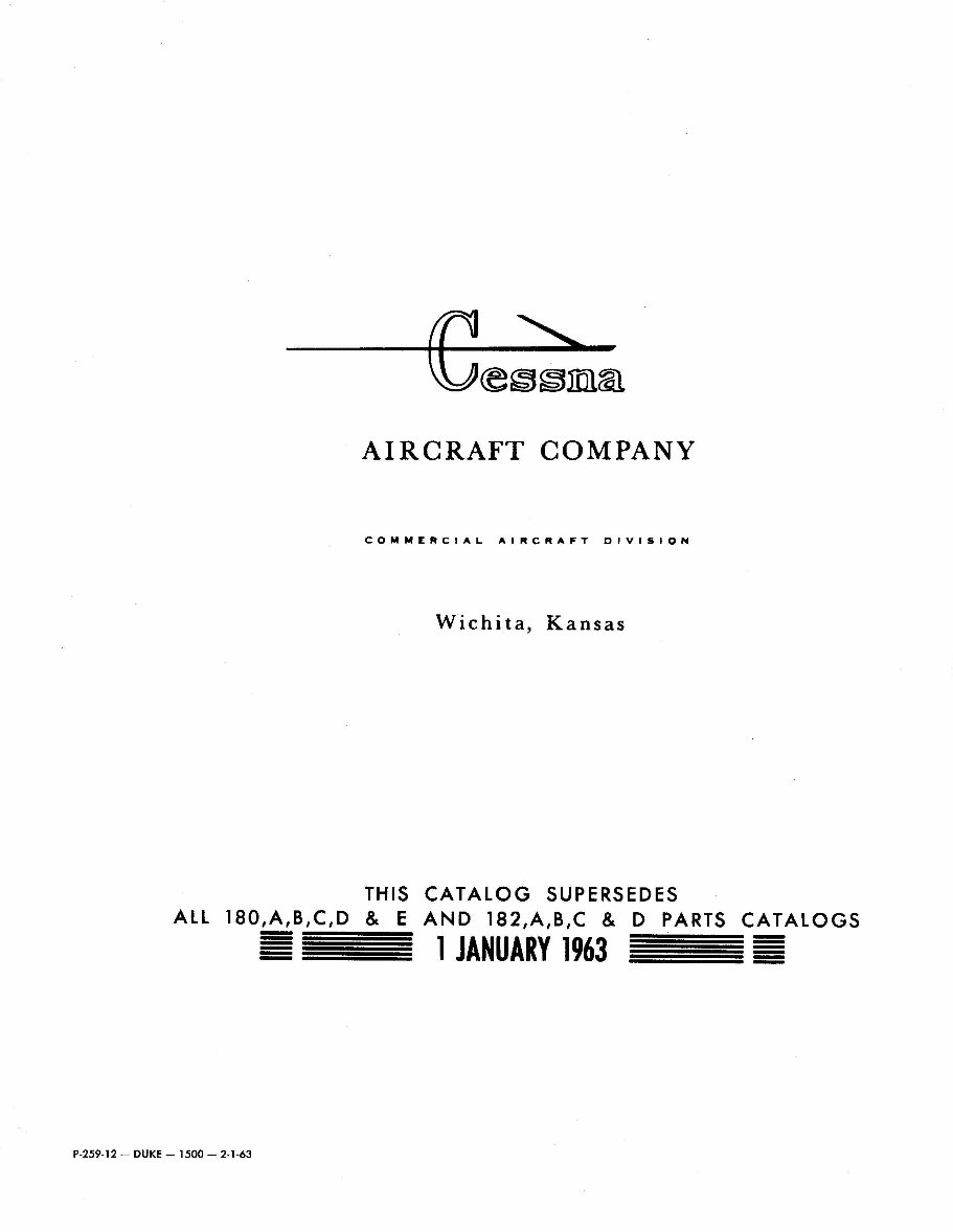 CESSNA 180 182 Parts Manual Catalog 19531962