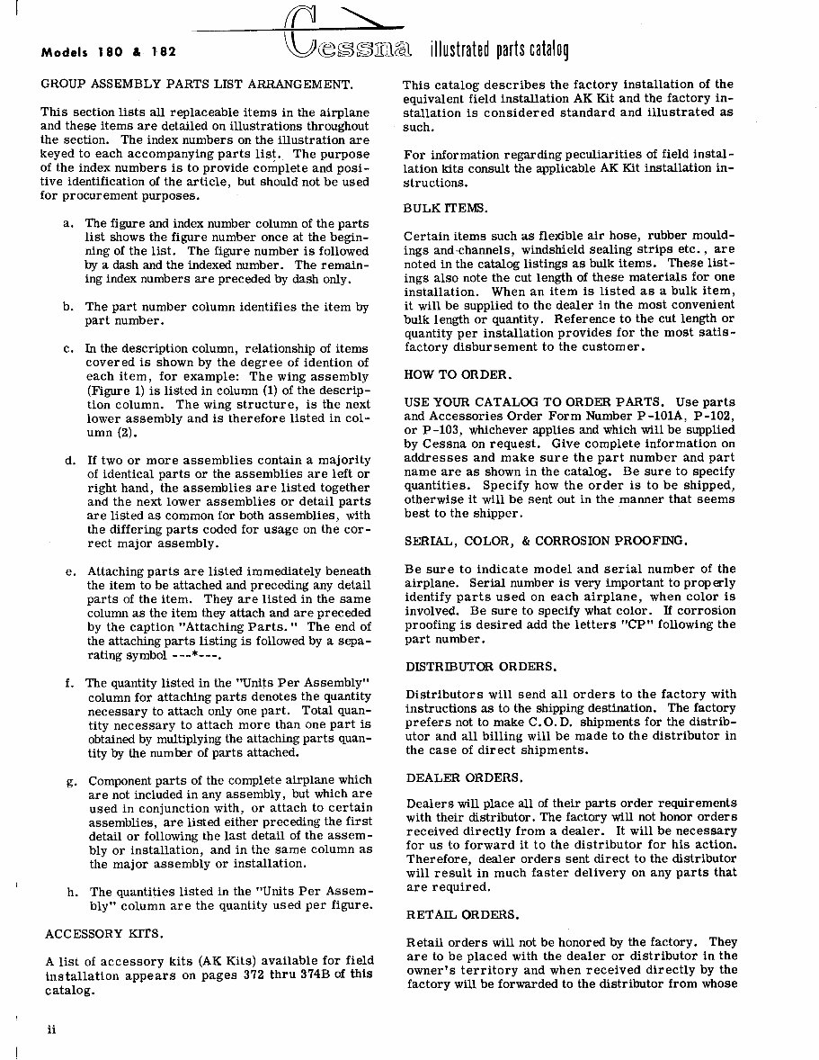 CESSNA 180 182 Parts Manual Catalog 19531962