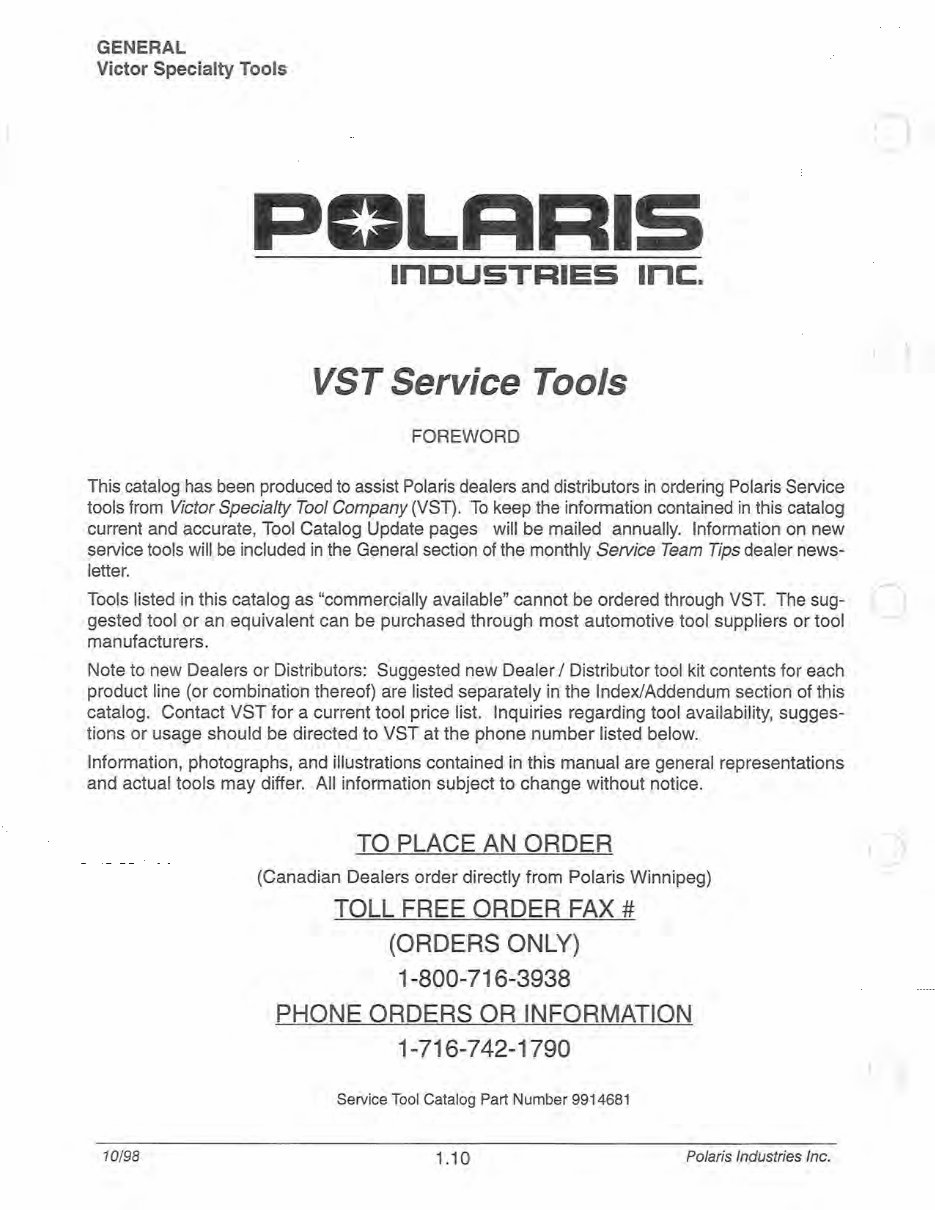 1999 Polaris Repair Manual 340 440 500 600 700 800