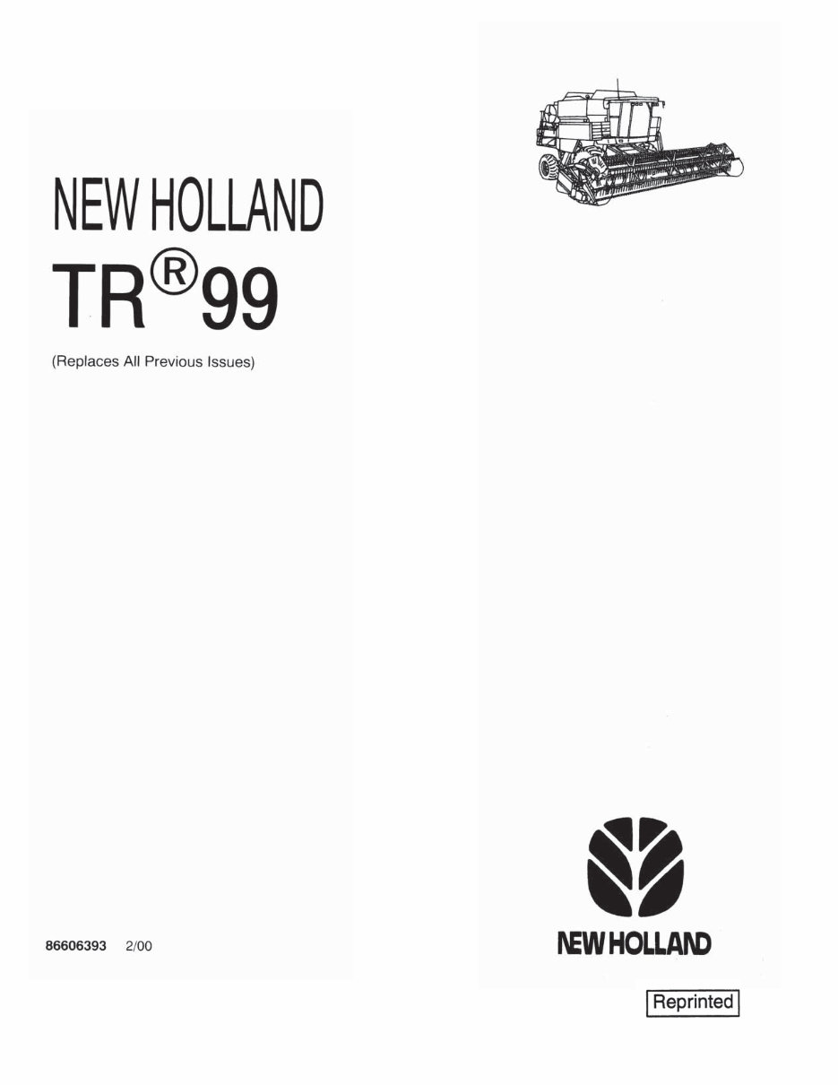 NEW HOLLand TR99 Combine Operators Manual | Manuals Online