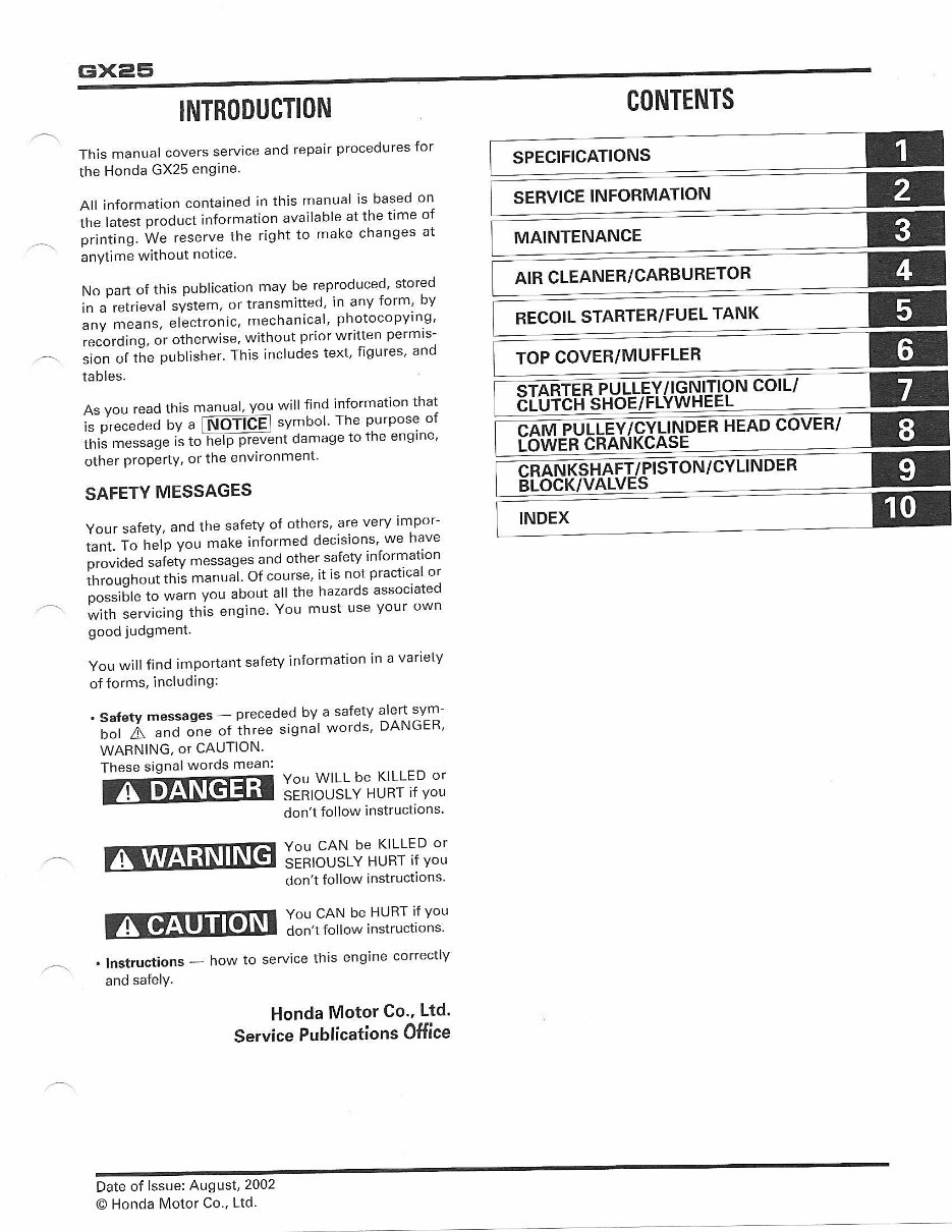 HONDA GX25 4 Stroke OHC Engine Full Service & Repair Manual 2002Onwards