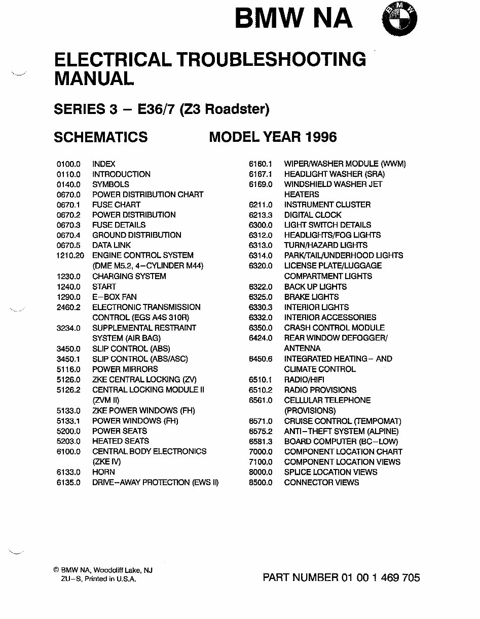 BMW Z3 Electrical Troubleshooting Manual 1996 ETM