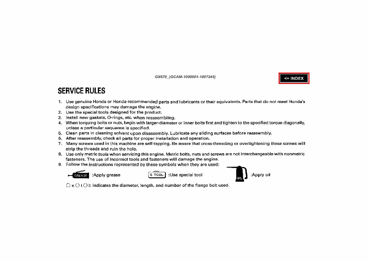Honda GX670 Horizontal Shaft Engine Repair Manual