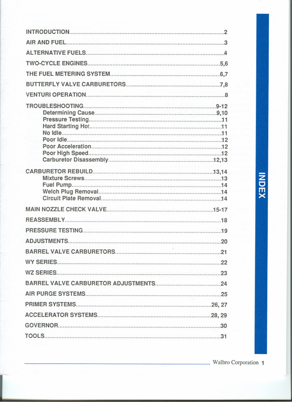 WALBRO DIAPHRAGM CARBURETORS Service Manual Manuals Online