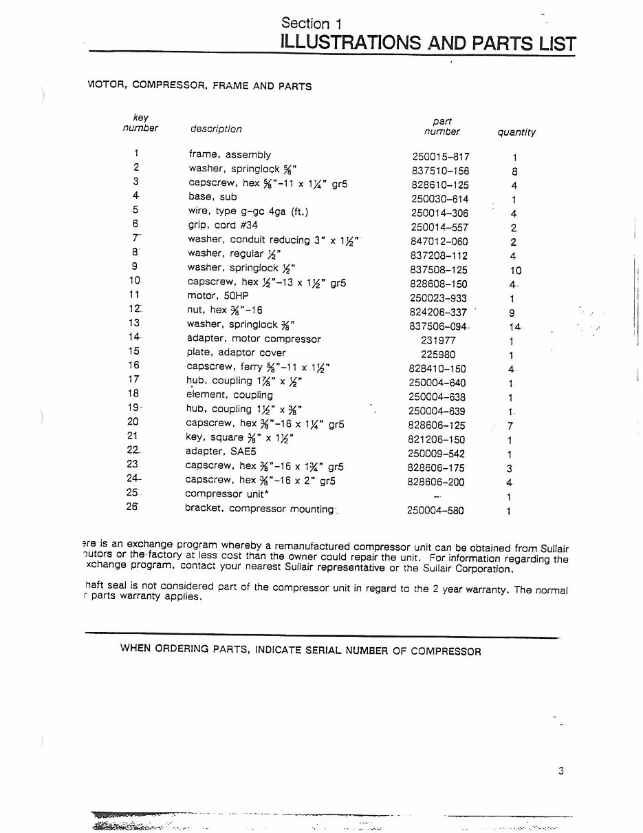 Sullair Series 10b 50hp Screw Compressor Parts Book 0280