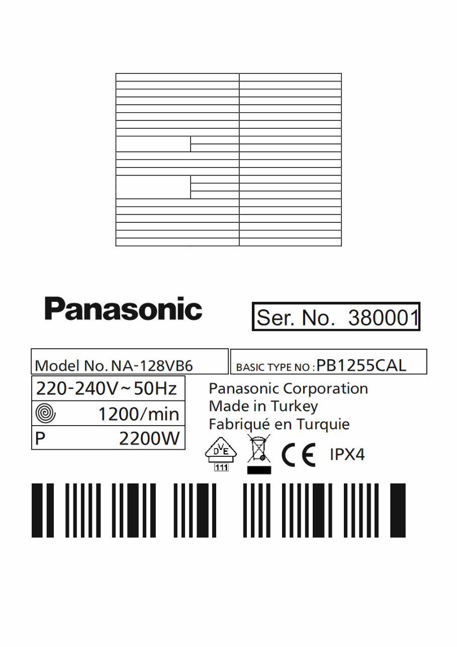 panasonic washing machine na 128vg6