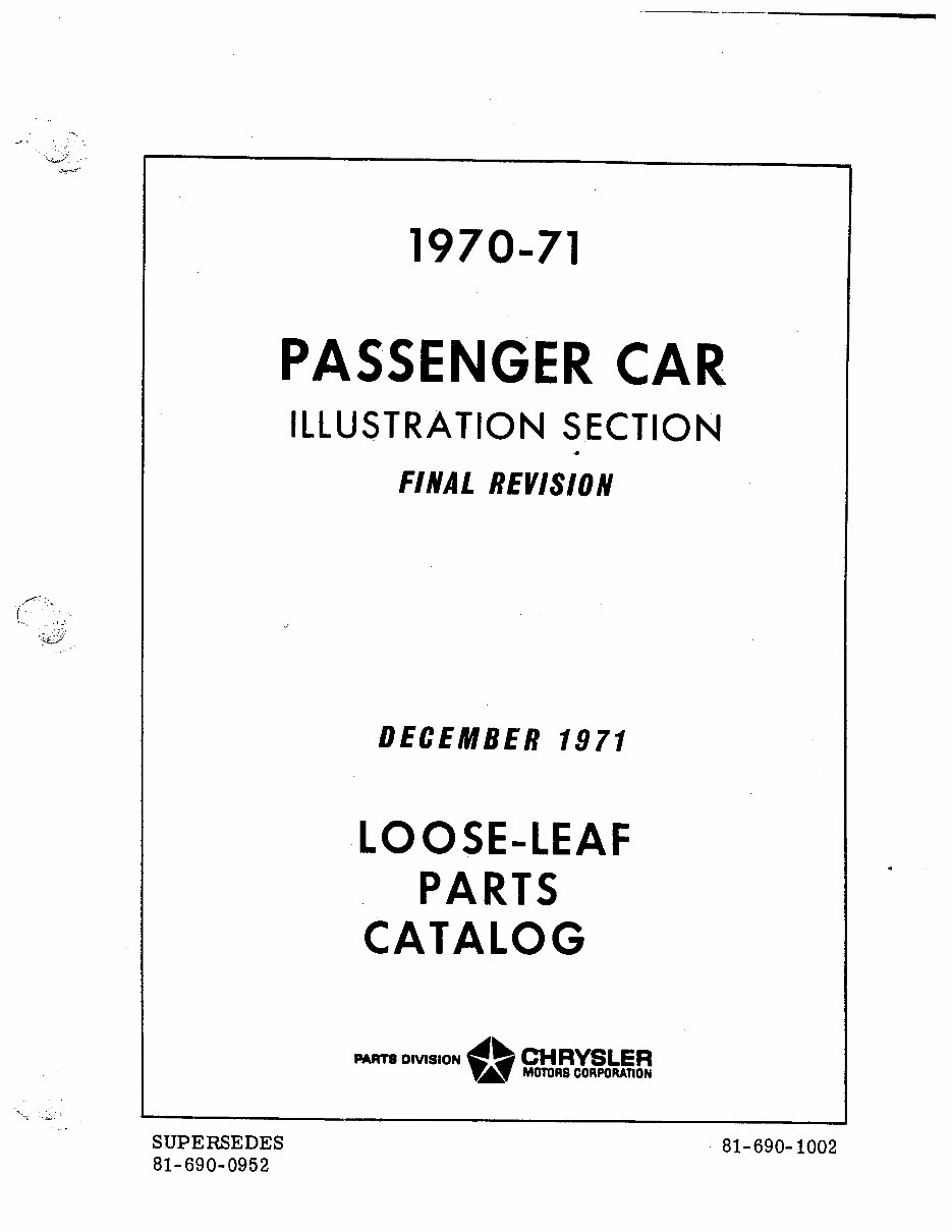 1970 1971 Dodge Chrysler Plymouth Imperial Parts Catalog Challenger