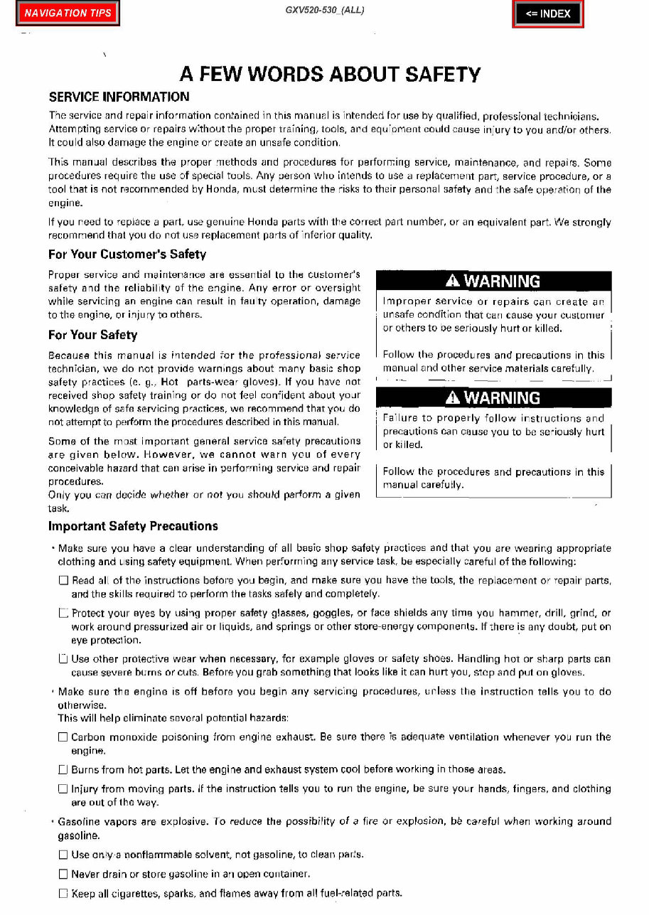 Honda GXV520 GXV530 Vertical Shaft Engine Repair Manual