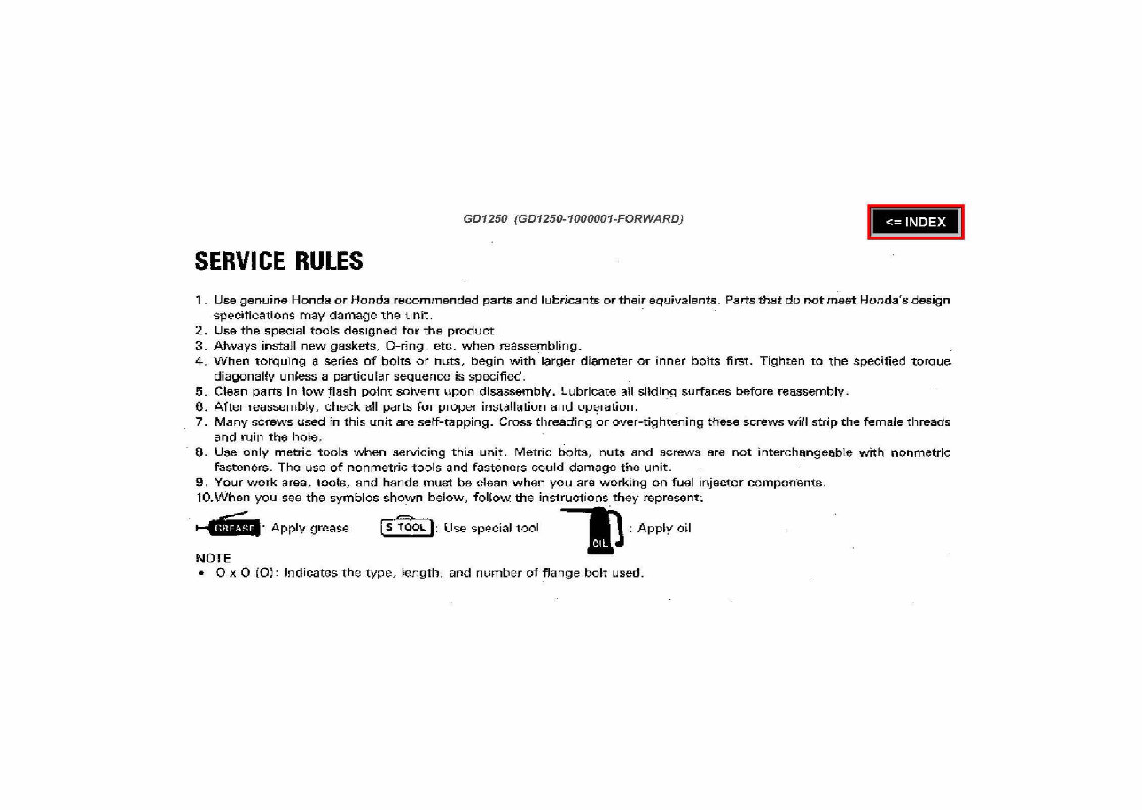 Honda GD1250 Horizontal Shaft Engine Repair Manual