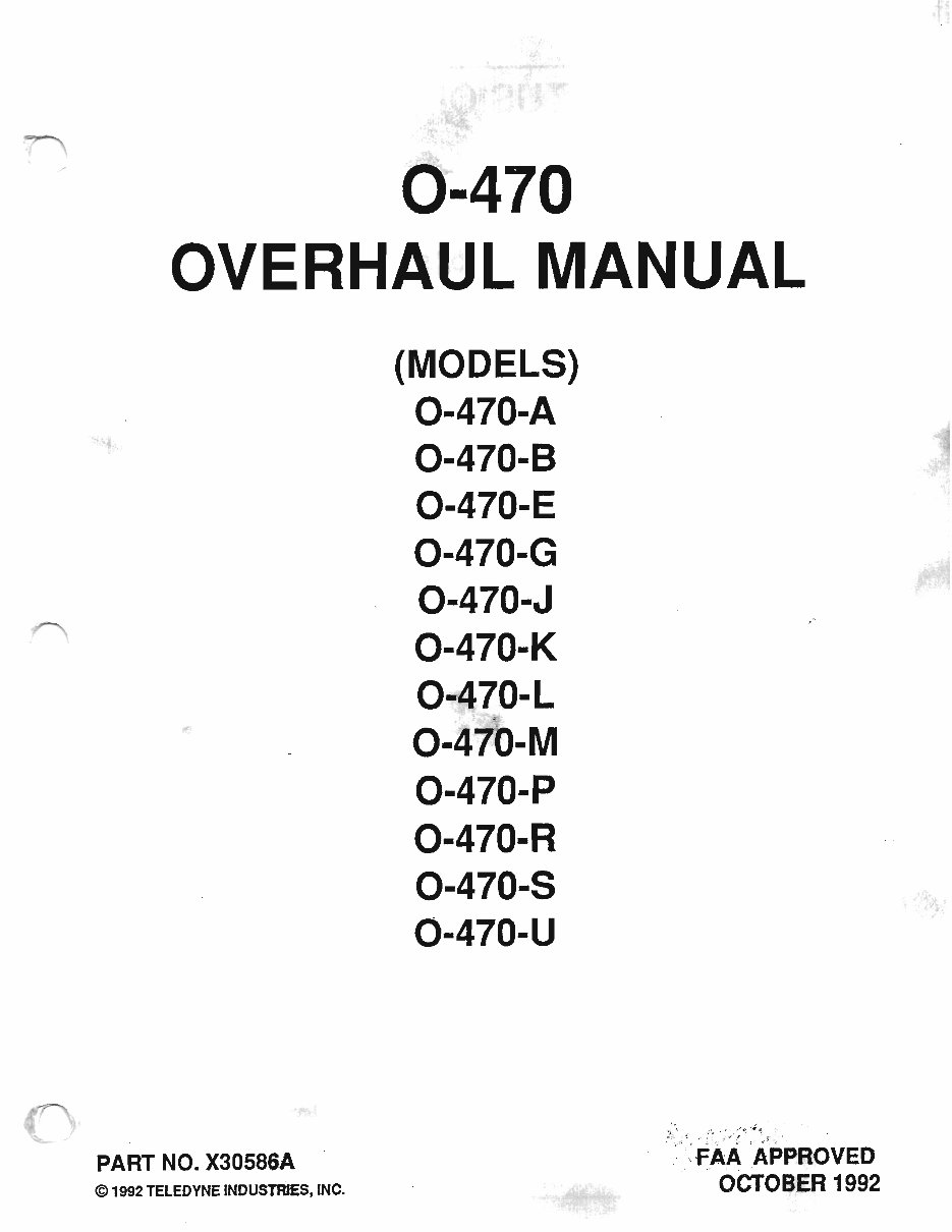 Continental Aircraft Engines O 470 K L M Overhaul Manual