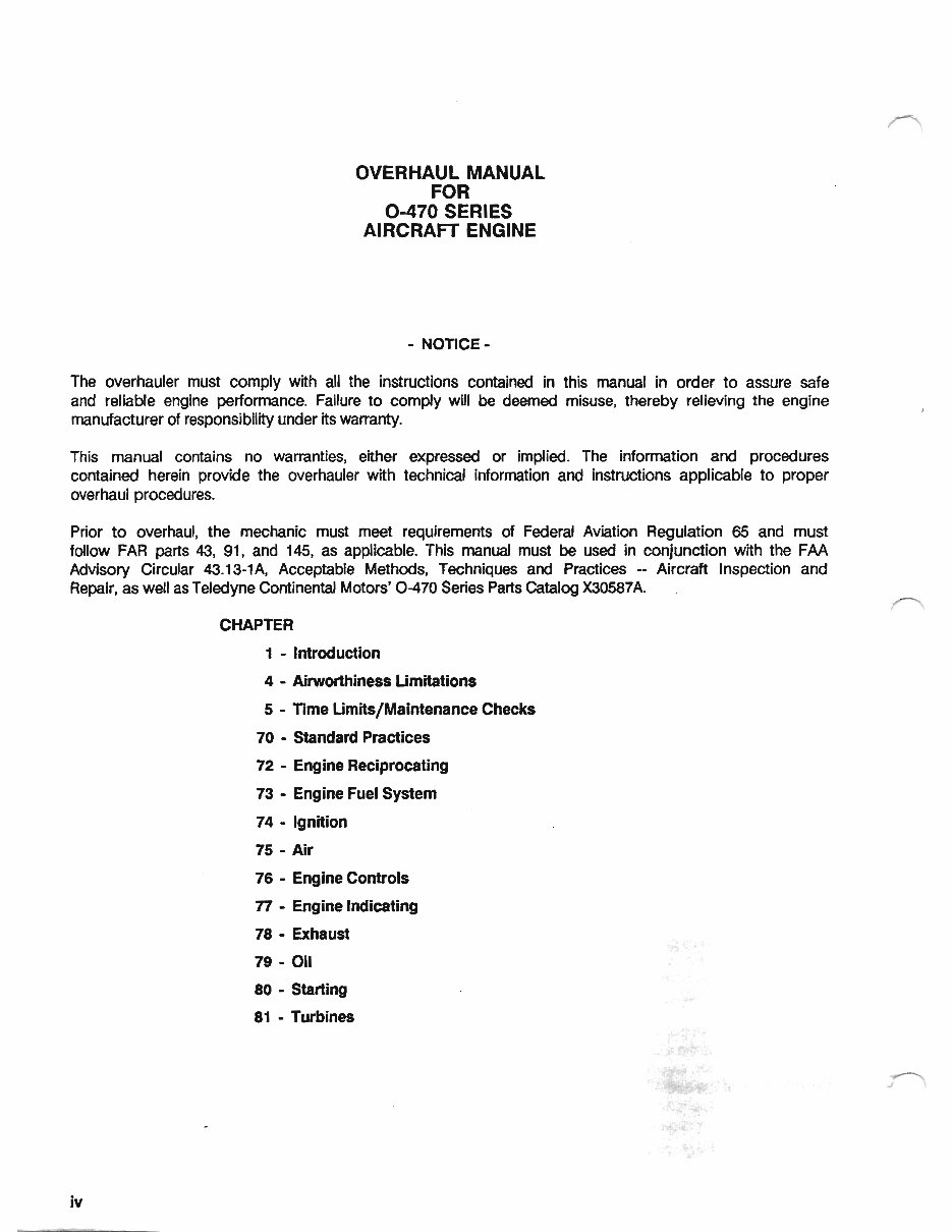 Continental aircraft engine 0470 overhaul service manual