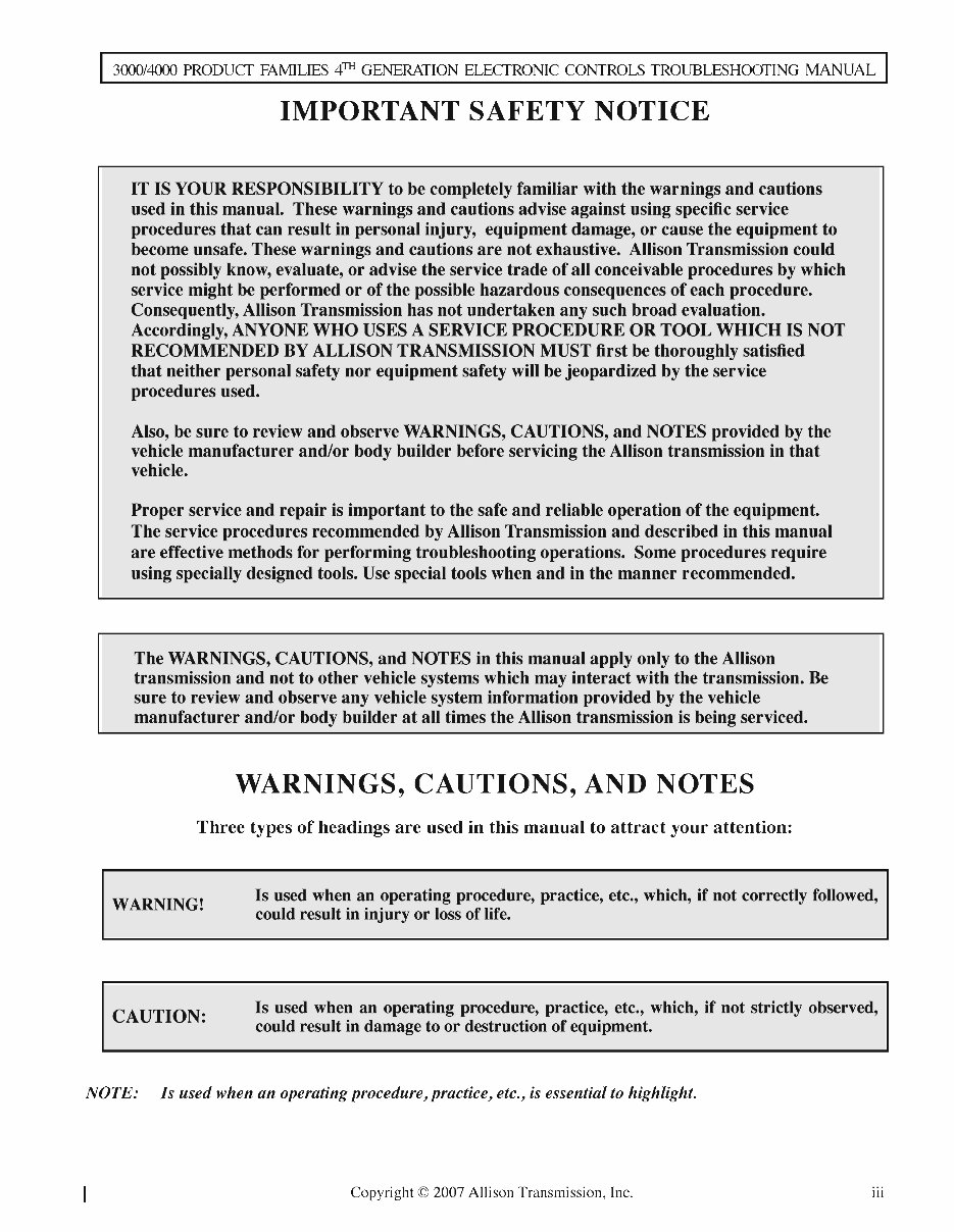 Allison 3000 4000 Series Troubleshooting Manual