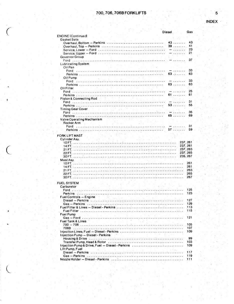 Allis Chalmers 700 706 706B Forklift Parts Catalog Manual