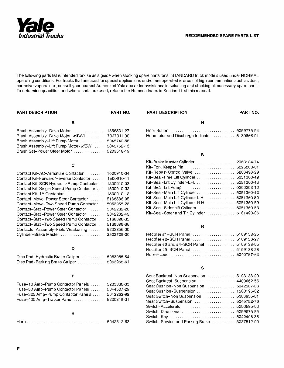 Yale ERP 030 / 035 / 040 TFN Lift Truck Parts Manual DOWNLOA