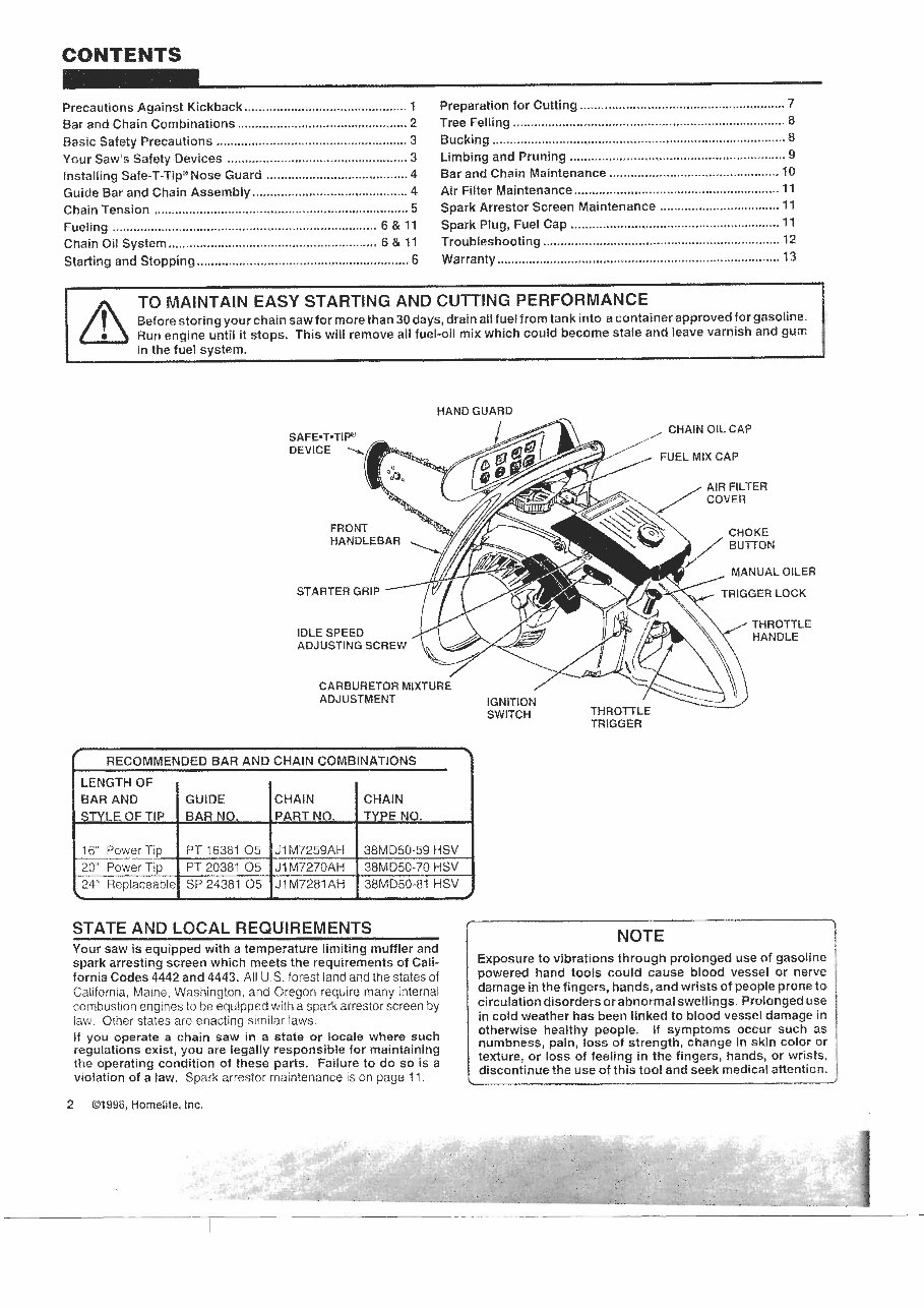 Homelite XL12 Chain Saw Owners, Parts, & Service Manuals