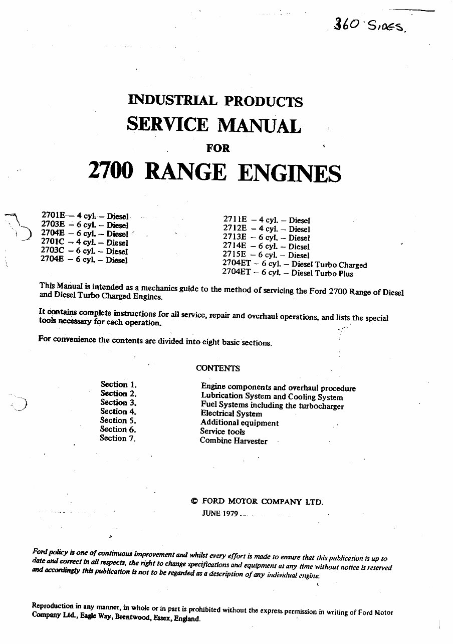 Ford 2712E diesel engine Factory Service Repair Manual