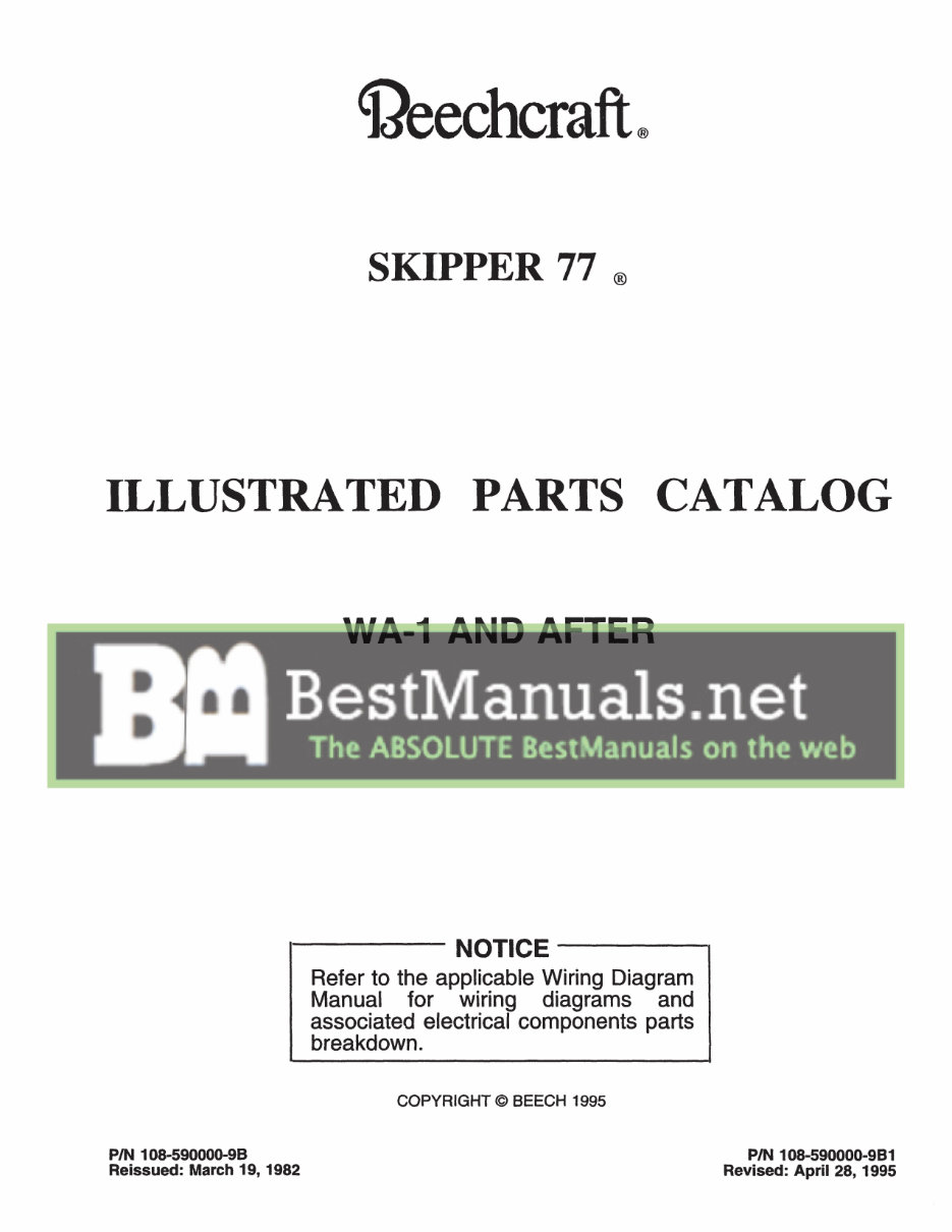 Beechcraft Skipper 77 Illustrated Parts Catalog Manual - IMPROVED -